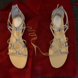 NEW RENE CAOVILLA 40 jeweled crystal gladiator sandals, gold and silver 9.5 flat